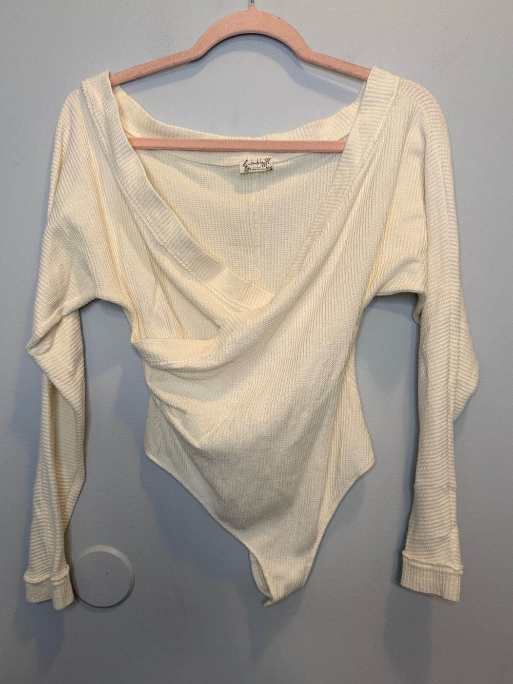 Intimately Free People Lovin' This Feeling Wrap Bodysuit Ivory XS Waffle Knit